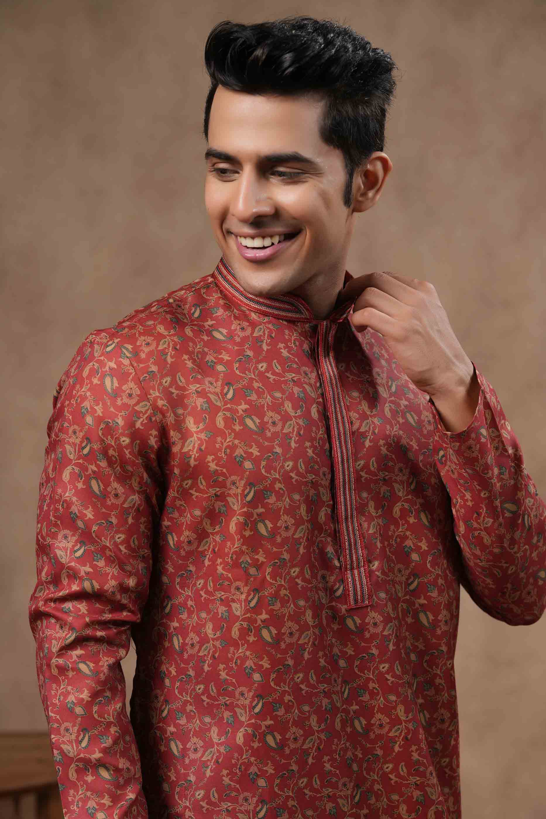 Red Floral Printed Kurta